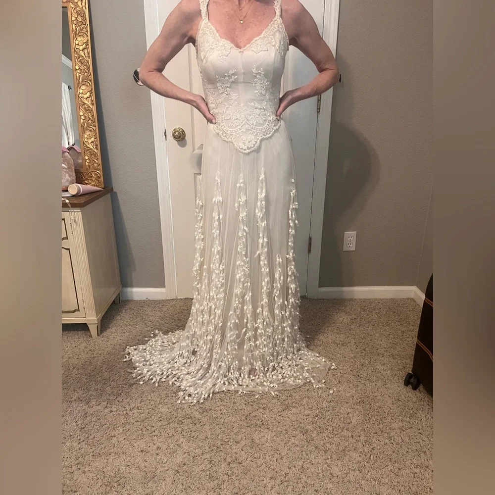 Vintage couture Claire Pettibone wedding dress French silk and beads - Picture 8 of 16